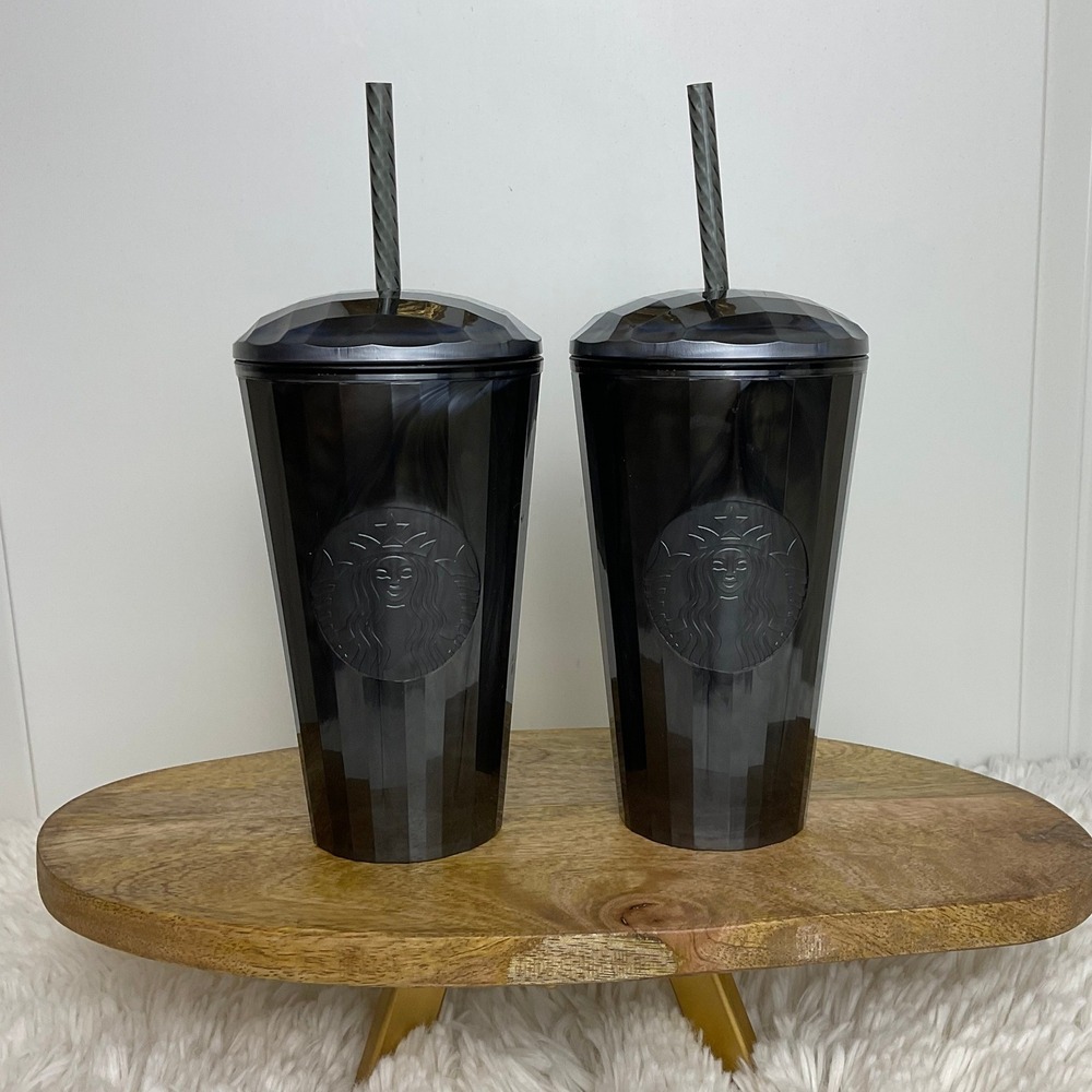 Set of 2 2023  Starbucks Iridescent Black Pearl Marbled Cold Tumbler 16oz